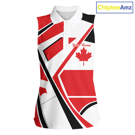 Personalized Canada Flag Sleeveless Womens Golf Polo Shirt, Patriotic Golf Gifts For Golf Lover NHT733