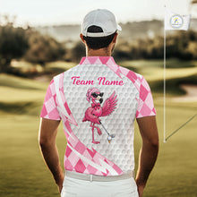 Load image into Gallery viewer, Pink Argyle Plaid Pattern Funny Flamingo Golf Wine Mens Golf Polos Shirt Custom Funny Golf Shirt For Ladies NHT738