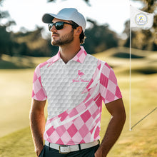 Load image into Gallery viewer, Pink Argyle Plaid Pattern Funny Flamingo Golf Wine Mens Golf Polos Shirt Custom Funny Golf Shirt For Ladies NHT738