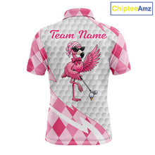 Load image into Gallery viewer, Pink Argyle Plaid Pattern Funny Flamingo Golf Wine Mens Golf Polos Shirt Custom Funny Golf Shirt For Ladies NHT738