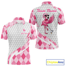 Load image into Gallery viewer, Pink Argyle Plaid Pattern Funny Flamingo Golf Wine Mens Golf Polos Shirt Custom Funny Golf Shirt For Ladies NHT738