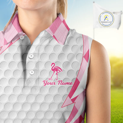 Pink Argyle Plaid Pattern Funny Flamingo Golf Wine Sleeveless Womens  Golf Polos Shirt Custom Funny Golf Shirt For Ladies NHT738