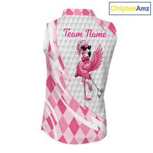 Load image into Gallery viewer, Pink Argyle Plaid Pattern Funny Flamingo Golf Wine Sleeveless Womens  Golf Polos Shirt Custom Funny Golf Shirt For Ladies NHT738