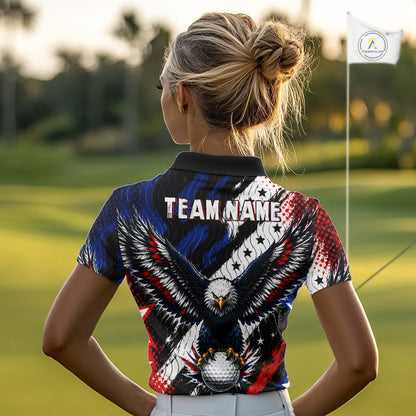 American Flag Eagle Womens Golf Polo Shirts Custom Patriotic Eagle Golf Jersey NHT903