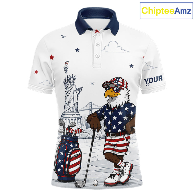 Custom Patriotic Mens Golf Polo Shirt – American Eagle Golf Team Polo With Personalized Name 