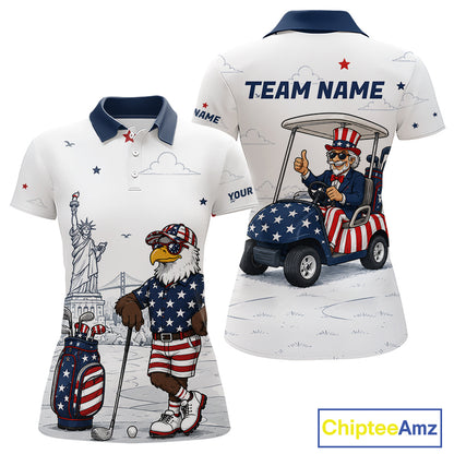 Custom Patriotic Womens Golf Polo Shirt – American Eagle Golf Team Polo With Personalized Name 