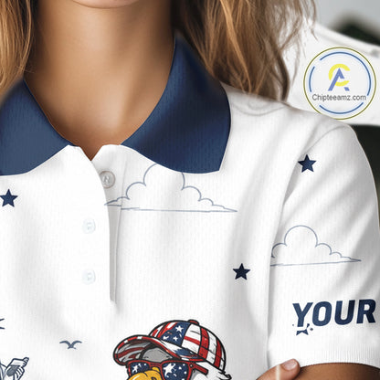 Custom Patriotic Womens Golf Polo Shirt – American Eagle Golf Team Polo With Personalized Name 
