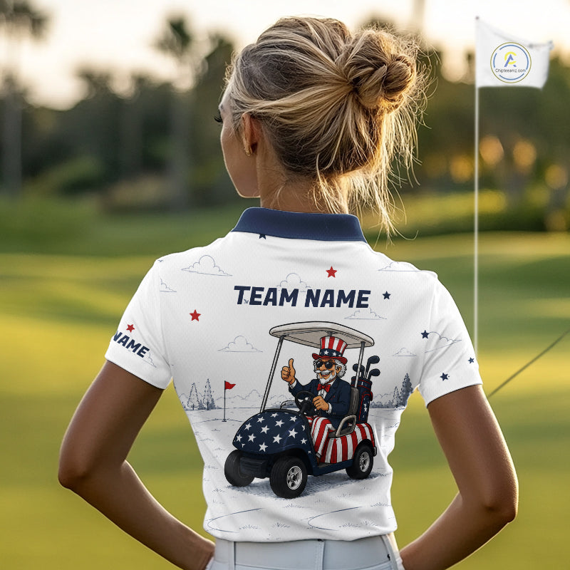 Custom Patriotic Womens Golf Polo Shirt – American Eagle Golf Team Polo With Personalized Name 