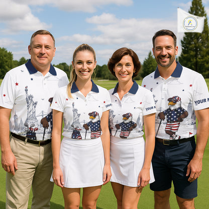 Custom Patriotic Womens Golf Polo Shirt – American Eagle Golf Team Polo With Personalized Name NHT1065