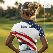 Load image into Gallery viewer, Custom USA Flag Womens Golf Polo Shirt – Patriotic Golf Polo With Personalized Name 