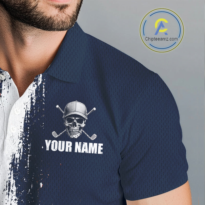 Personalized Skull Eagle Mens Golf Polo Shirt American Flag Patriotic Golf Shirt Custom Name 