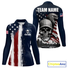 Load image into Gallery viewer, Personalized Skull Eagle Womens Golf Polo Shirt American Flag Patriotic Golf Shirt Custom Name 