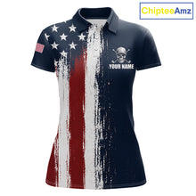 Load image into Gallery viewer, Personalized Skull Eagle Womens Golf Polo Shirt American Flag Patriotic Golf Shirt Custom Name 