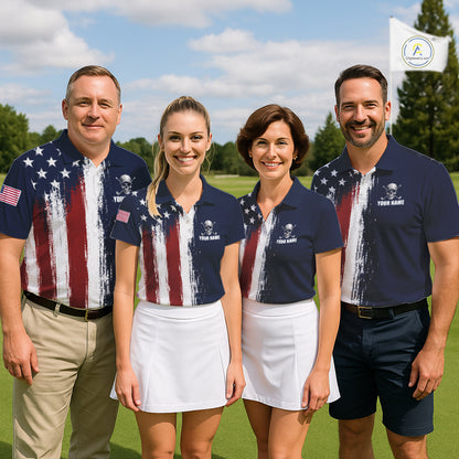 Personalized Skull Eagle Mens Tournament Golf Polo Shirt American Flag Patriotic Golf Shirt Custom Name NHT1068