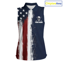 Load image into Gallery viewer, Personalized Skull Eagle Womens Sleeveless Golf Polo Shirt American Flag Patriotic Golf Shirt Custom Name 