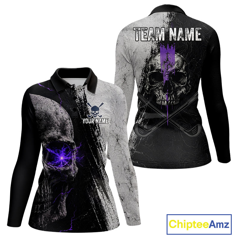 Long-sleeve shirt with skull design on front and back, customizable text, and ChipteeAmz branding.