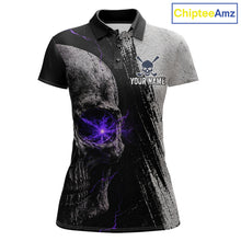 Load image into Gallery viewer, Personalized Skull Womens Golf Polo Shirt Purple Lightning Custom Team Name Golf Shirt 