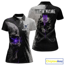 Load image into Gallery viewer, Personalized Skull Womens Golf Polo Shirt Purple Lightning Custom Team Name Golf Shirt 