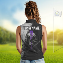 Load image into Gallery viewer, Personalized Skull Womens Sleeveless Golf Polo Shirt Purple Lightning Custom Team Name Golf Shirt 