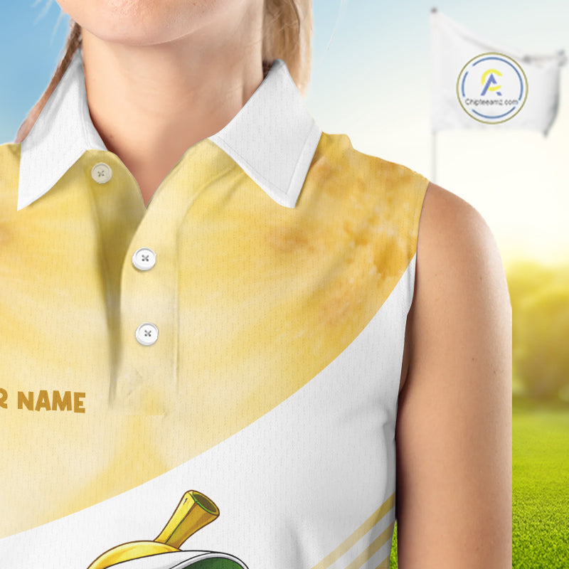 Funny Banana Womens Sleeveless Golf Polo Shirt Custom Name – Cute Banana Golfer Golf Polo 
