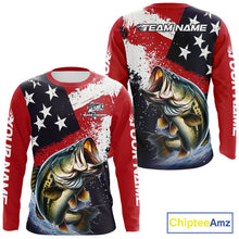 Load image into Gallery viewer, Personalized Bass Fishing Jerseys, Custom American Flag Bass Fishing Shirts Long Sleeve NHT414