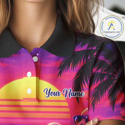 Custom Neon Flamingo Paradise Womens Golf Shirt Polo, Cool Flamingo Golf Team Outfits NHT548