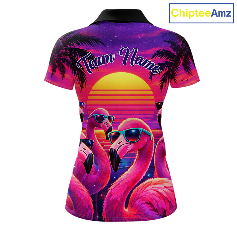 Custom Neon Flamingo Paradise Womens Golf Shirt Polo, Cool Flamingo Golf Team Outfits NHT548