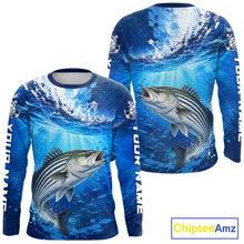 Load image into Gallery viewer, Striped Bass Fishing Jersey Ocean Blue 3D All Over Print Long Sleeve Performance Shirt 