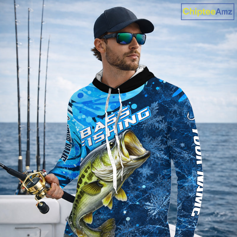 Bass Fishing Shirts Hooded For Men, Ice Fishing Shirts, Largemouth Bass Long Sleeve Fishing Gift NHT1388