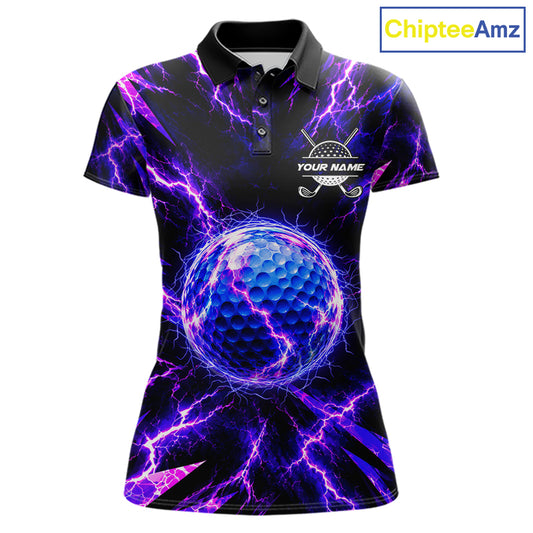 Personalized Purple Electric Lightning Women Golf Polo Shirt, Custom Golf Ball Polo Shirt NHT1552