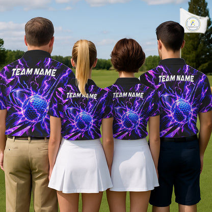 Personalized Purple Electric Lightning Women Golf Polo Shirt, Custom Golf Ball Polo Shirt NHT1552