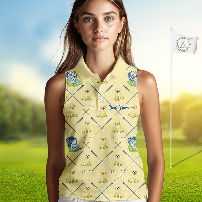 Funny Yellow Labrador Womens Sleeveless Golf Polo Shirt For Team, Womens Polo Shirt For Golf Lovers NHT564