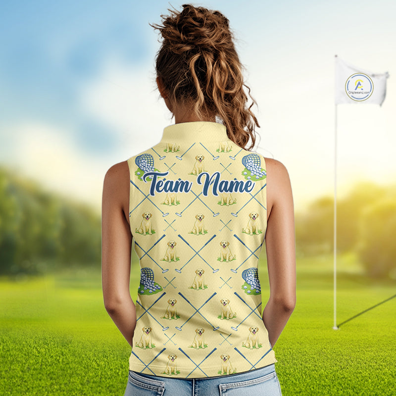 Funny Yellow Labrador Womens Sleeveless Golf Polo Shirt For Team, Womens Polo Shirt For Golf Lovers NHT564