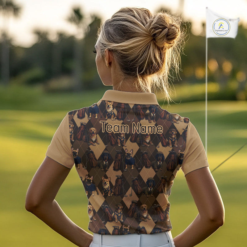 Funny Dog Pattern Womens Golf Polo Shirt For Team, Best Golf Dog Custom Pet For Golf Lovers NHT566