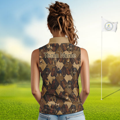 Funny Dog Pattern Womens Sleeveless Golf Polo Shirt For Team, Best Golf Dog Custom Pet For Golf Lovers NHT566