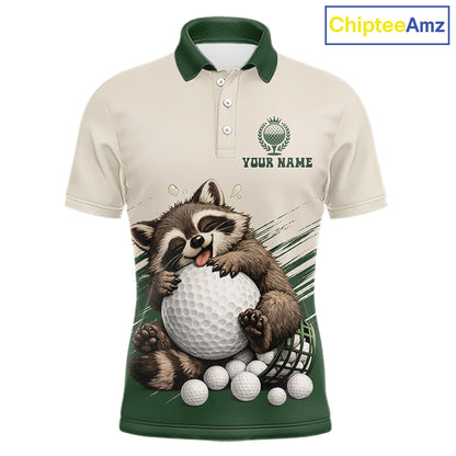 Custom Green Raccoon Golf Jersey For Mens, Custom Name Funny Golf Top For Team NHT935