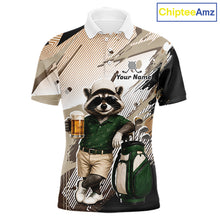 Load image into Gallery viewer, Custom Beige Funny Raccoon Golf Team Shirt For Mens,Golf Jersey Polo Shirt Outfit NHT937
