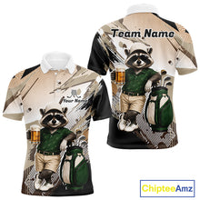 Load image into Gallery viewer, Custom Beige Funny Raccoon Golf Team Shirt For Mens,Golf Jersey Polo Shirt Outfit NHT937