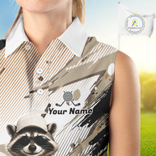 Load image into Gallery viewer, Custom Beige Funny Raccoon Golf Team Shirt For Womens, Womens Sleeveless Golf Jersey Polo Shirt Outfit NHT937