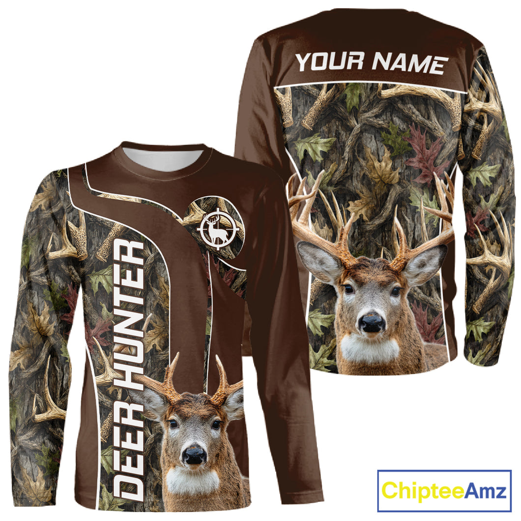 Brown Camo Deer Hunting Shirt, Deer Hunting Custom Name Camouflage Hunting Clothes NHT239