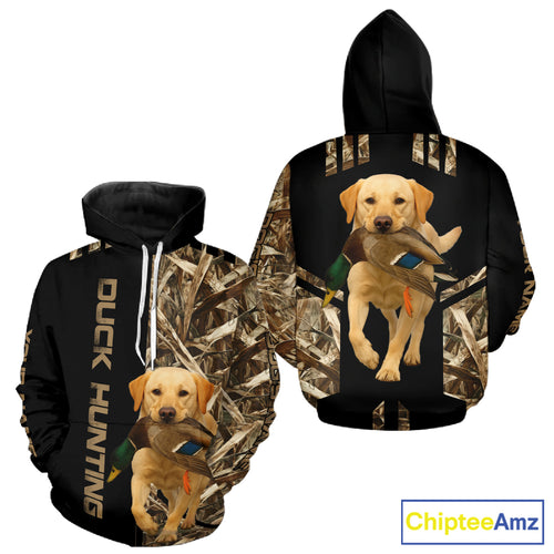 Personalized Yellow Lab Duck Hunting Custom Name All Over Print Shirt, Duck Hunting Gifts NHT241