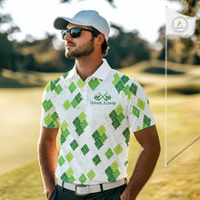Load image into Gallery viewer, Green Argyle Mens Golf Polo Shirt, Pattern Golf Shirts Custom Team Golf Polo NHT574