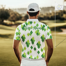 Load image into Gallery viewer, Green Argyle Mens Golf Polo Shirt, Pattern Golf Shirts Custom Team Golf Polo NHT574