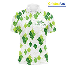 Load image into Gallery viewer, Green Argyle Mens Golf Polo Shirt, Pattern Golf Shirts Custom Team Golf Polo NHT574