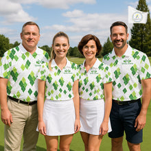 Load image into Gallery viewer, Green Argyle Mens Golf Polo Shirt, Pattern Golf Shirts Custom Team Golf Polo NHT574
