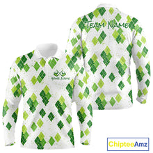 Load image into Gallery viewer, Green Argyle Mens Golf Polo Shirt, Pattern Golf Shirts Custom Team Golf Polo NHT574