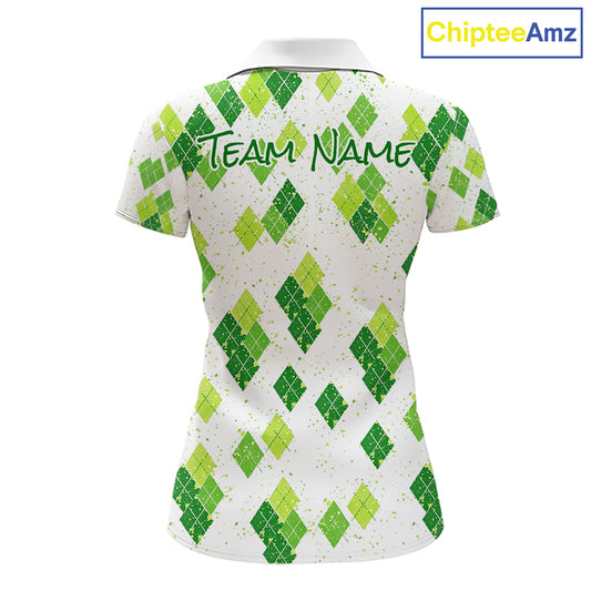 Green Argyle Womens Golf Polo Shirt, Pattern Golf Shirts Custom Team Golf Polo NHT574