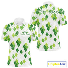 Load image into Gallery viewer, Green Argyle Mens Golf Polo Shirt, Pattern Golf Shirts Custom Team Golf Polo NHT574