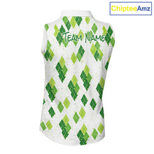 Load image into Gallery viewer, Green Argyle Womens Sleeveless Golf Polo Shirt, Pattern Golf Shirts Custom Team Golf Polo NHT574