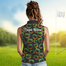 Load image into Gallery viewer, Funny Neon Colorful Peach In Dark Womens Sleeveless Golf Polo Shirt,  Funny Fruit Pattern Polo Top NHT578
